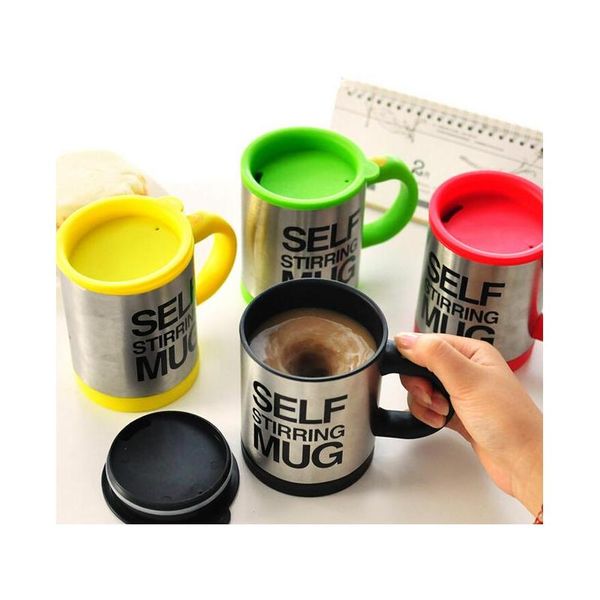 

lazy self stirring mug automatic electric coffee tea mixing cup with lid stainless steel 350ml creative drinkware haw0e