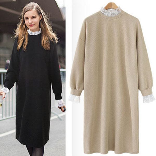 

2020 new light mature style dress autumn sleeve temperament solid color small stand collar long skirt, Black;gray