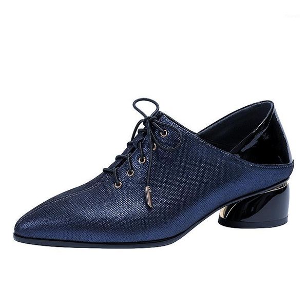 

2020 new plus size women's genuine leather lace-up low heel pumps pointed toe elegant ladies spring new mules shoes for women1, Black