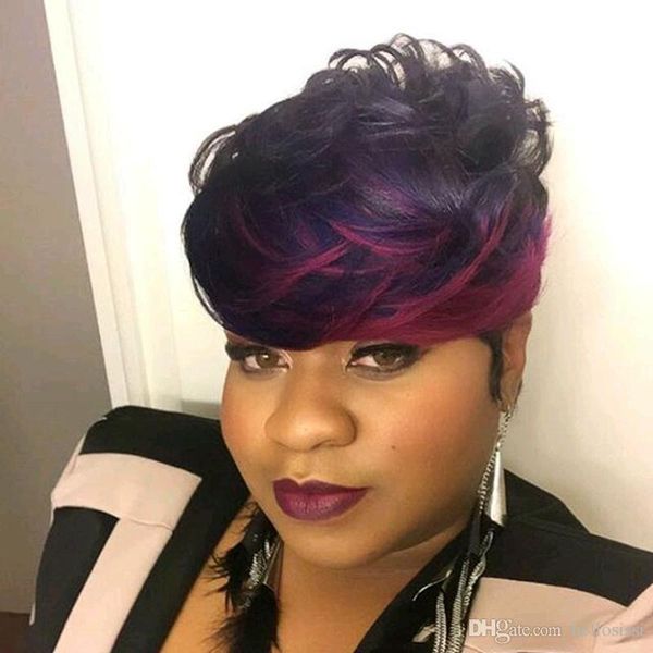 

dark red wine burgundy human hair wigs side bang wig short human hiar wig brazilian short pixie human hair wigs natural black wigs, Black;brown