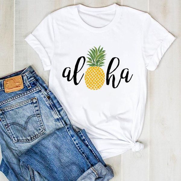 

women lady pineapple 90s printing cartoon fruit beach ladies summer t tee tshirt womens female shirt clothes graphic t-shirt, White