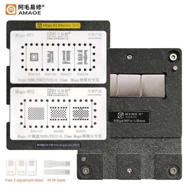 

amaoe bga153/162/221/254/110/60/70 bga reballing stencil platform for nand/pcie/emmc/nand/memory planting tin template plate net