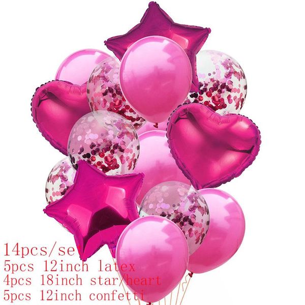 

wedding balloons pink and silver heart star confetti balloon happy birthday party metal chrome ballons helium baby shower decor qylmyd