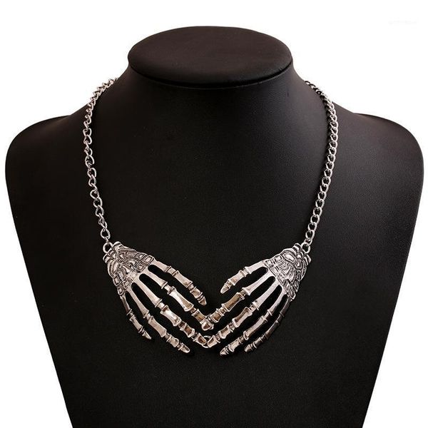 

chains lzhlq 2021 women gothic skull necklace statement jewelry 7 colors punk necklaces pendants factory outlet1, Silver