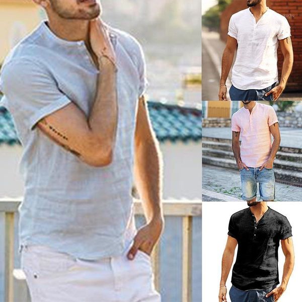 

2020 new mens casual pure colour tether cotton linen shirts social harajuku blouses round neck male white long sleeve clothing1, White;black