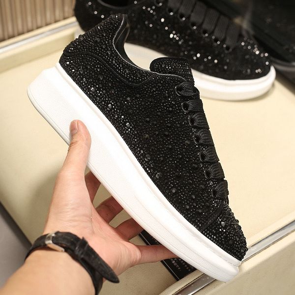 

2021 mens platform shoes cushion crystal bottom women heightened jelly suede rhinestone leather fashion sneakers flat designer casual shoes, Black
