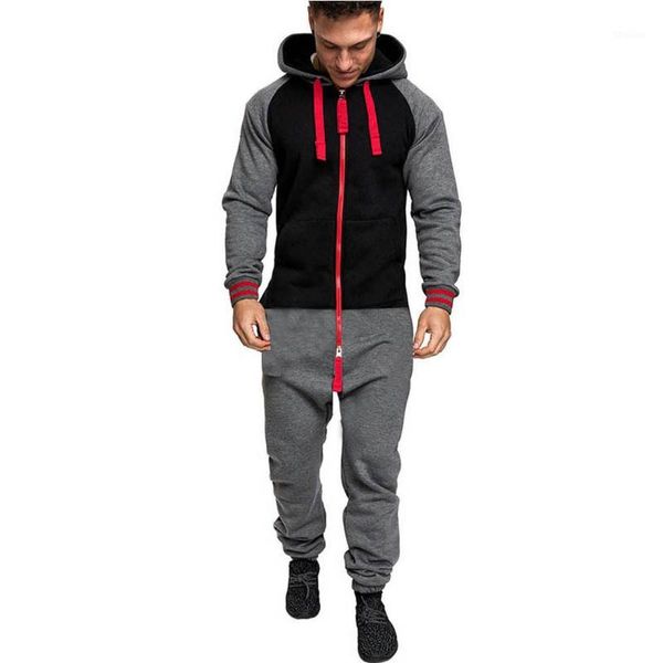 

men's tracksuits men pure color splicing autumn winter casual hoodie print zipper jumpsuit one piece pyjamas male jumpsuits hooded #ss1, Gray