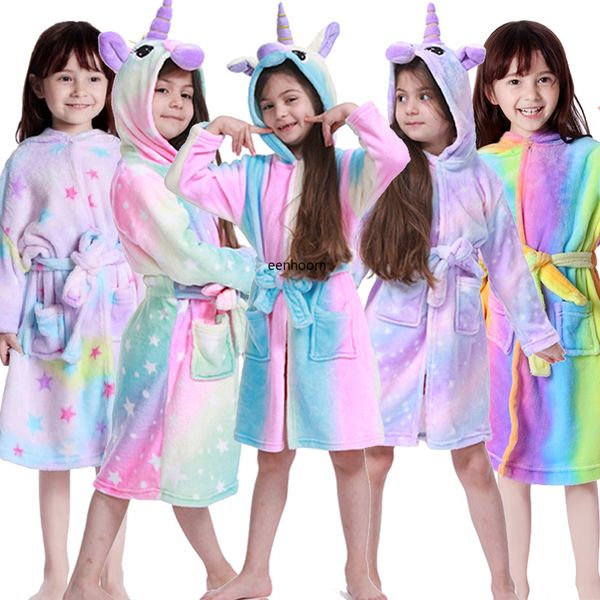 

unicorn hooded children bathrobes baby rainbow bath robe animal for boys girls pyjamas nightgown kids sleepwear 3-11y 201104, Blue;red