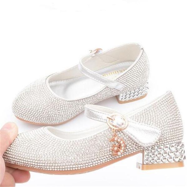 

new children fashion rhinestones square heel princess dance shoes party crystal leather shoes girls kids shoes moccasins 03 sqcbon, Black