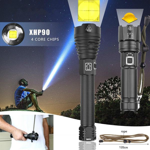 

highest lumen most powerful xhp90 long-range flashlight led tactical zoom xhp70.2 led torch light use 26650 large battery
