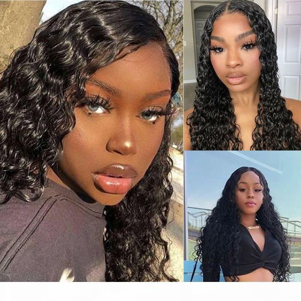 

water wave human hair wigs 180% density hd transparent lace frontal wigs for women water wave lace front human hair wigs, Black;brown
