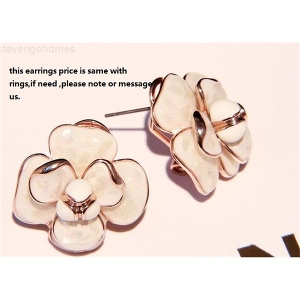 

flowers white shell rings earrings camellia ring, Golden;silver