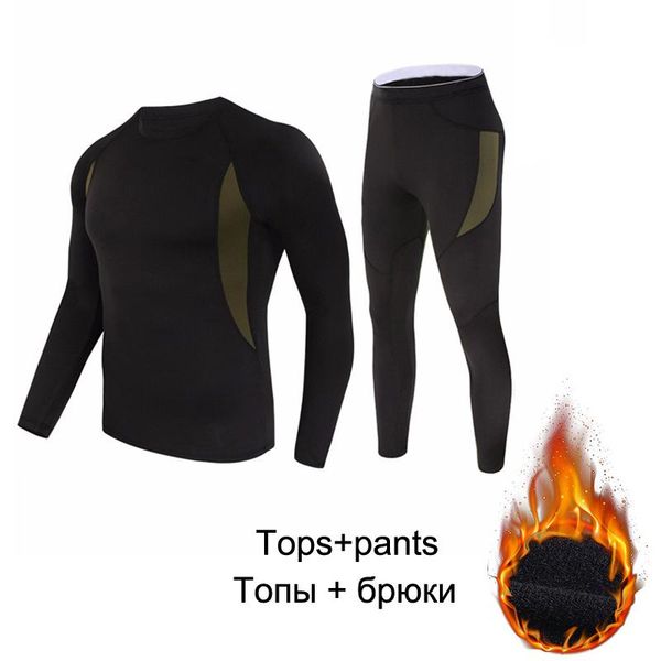 

men's thermal underwear winter men sets compression fleece sweat quick drying clothing, Black;white