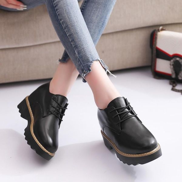 

corporis new pumps shoes woman round toe lace up ladies shoes increased internal female black classic high heels