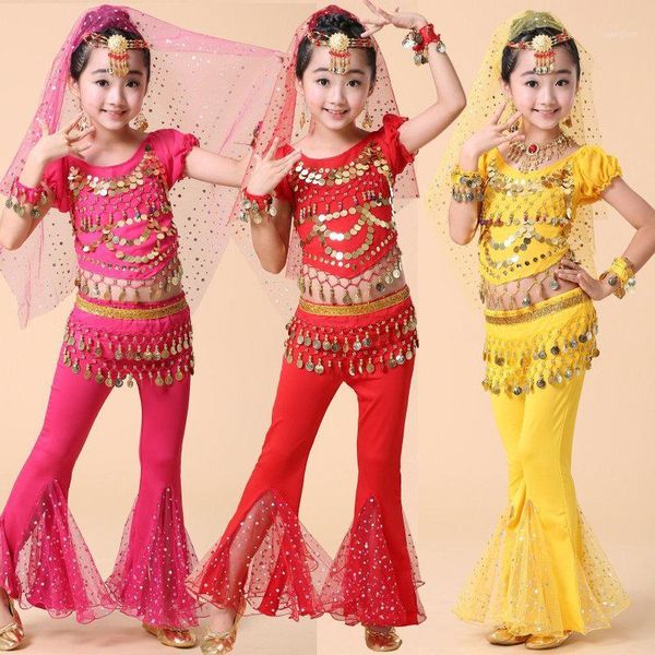 Stage Wear Ragazze Bollywood Performance Vestiti fatti a mano Bambini Costumi di danza del ventre Paillettes Danza del ventre Abbigliamento orientale1