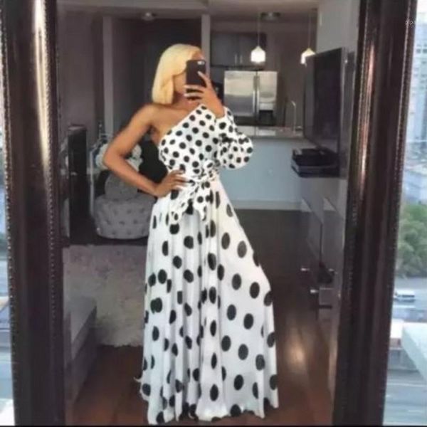 

black dot white skirt draped jupe femme long skirts for party wear flowing maxi skirts no floor length customized1