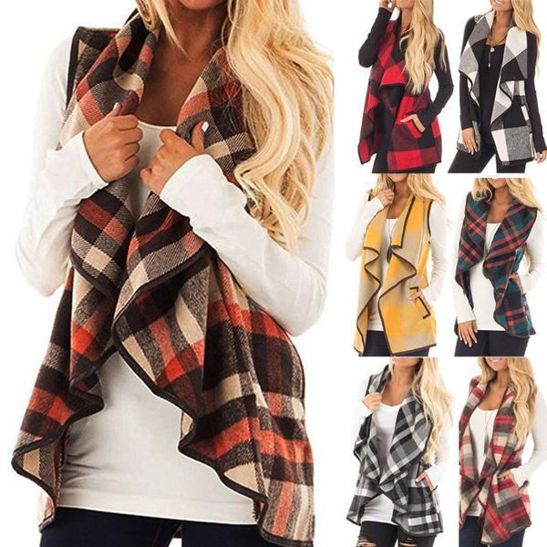 

women's vests winter fashion womens vest plaid sleeveless lapel open front cardigan sherpa jacket pockets female jackets, Black;white