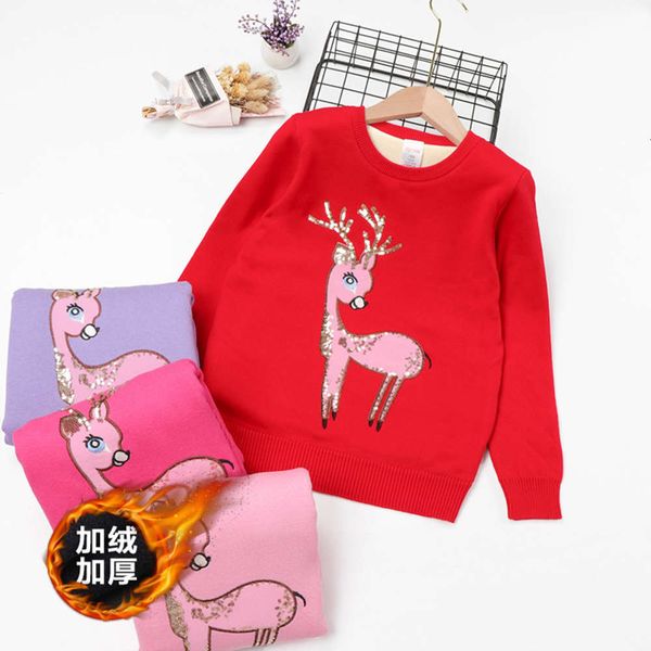 

autumn winter 2020 new foreign sle plush thickened children's knitted bottomed pullover girls' sweater, Blue