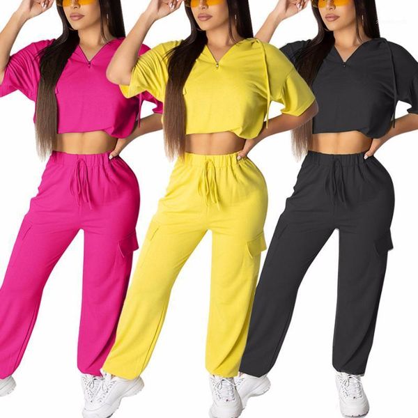 

running sets 2021 female suit sweatshirt women two piece set tracksuit loose crop hoodies pants casual outfits sport sets1, Black;blue