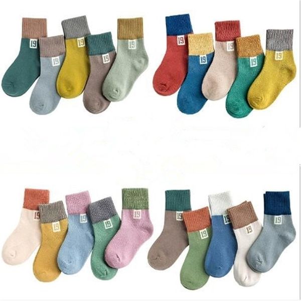 

0-3 year autumn and winter 5pairs/lot digital letters baby new comfirtable kids children cotton student socks y201009, Pink;yellow
