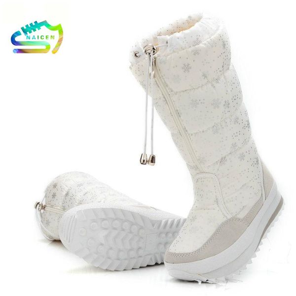 

naicen women winter snow boot knee high platform wedge warm boot for woman 35-42 plus botas de invierno para mujer white boots, Black