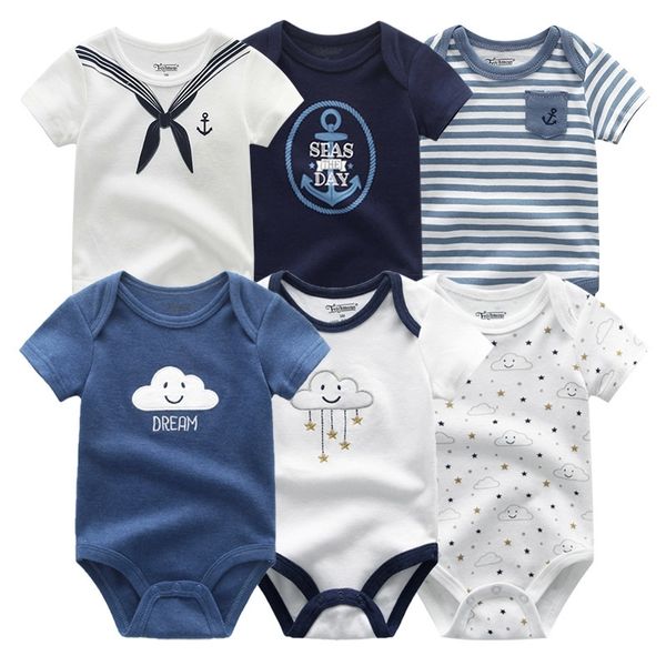 

newborn 6pcs/lot baby boy clothes cotton 0-12m baby girl clothes bodysuit unicorn roupa de bebe summer short sleeve y200803, White