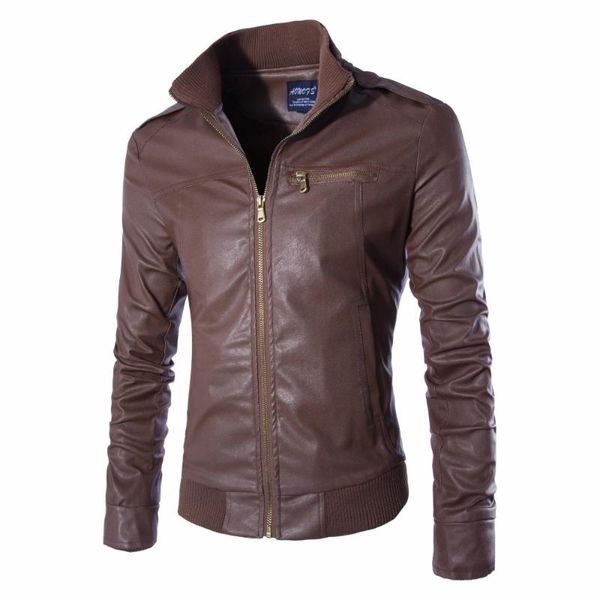 

new fashion pu leather jacket men jaqueta de couro masculina brand mens jackets and coats skinny fitness motorcycle jacket, Black