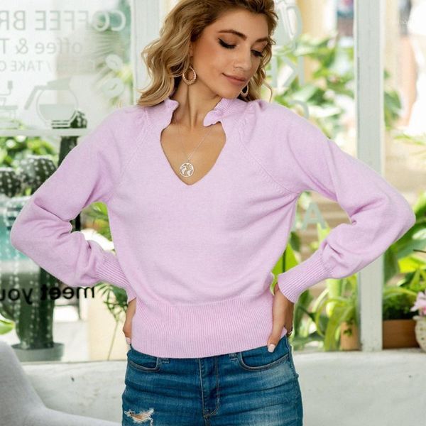 

fall winter womens solid v neck lantern sleeve knitted sweaters casual office lady sweater fashion basic knitwear pullover 1, White;black