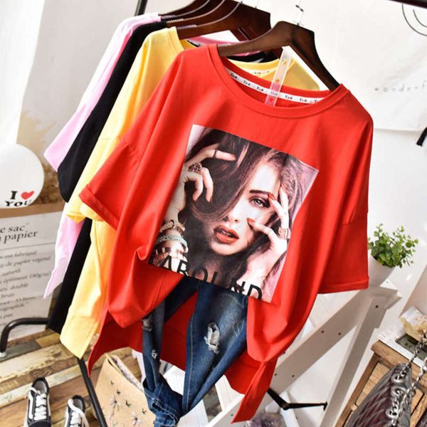 

women's summer new short printed t-shirt plus bulky half sleeve fashion, Black;gray
