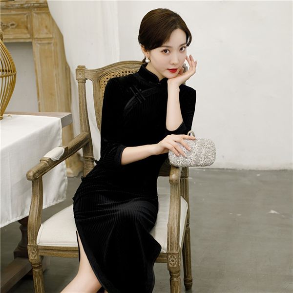 

improved cheongsam long sleeve style in autumn and winter improved lace lacecheongsam lacelace long sleeve style in autumn and winter eod1g, Black;gray