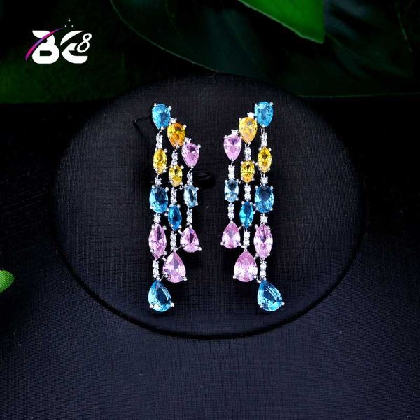 

be 8 brilliant geometric stick micro cubic zirconia drop earring pave women wedding bridal party earring jewelry mujer modae736, Silver