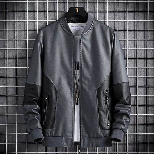 

motorcycle street casual leather brand jacket windbreaker zip fashion slim men's trend qcipt, Black