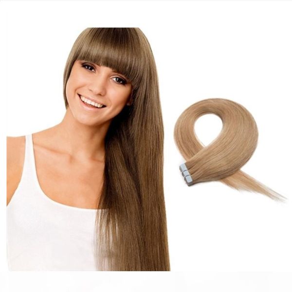 

beauty long remy human hair extensions 20pcs pu skin weft silky straight tape in indian remy hair extensions multi color, Black
