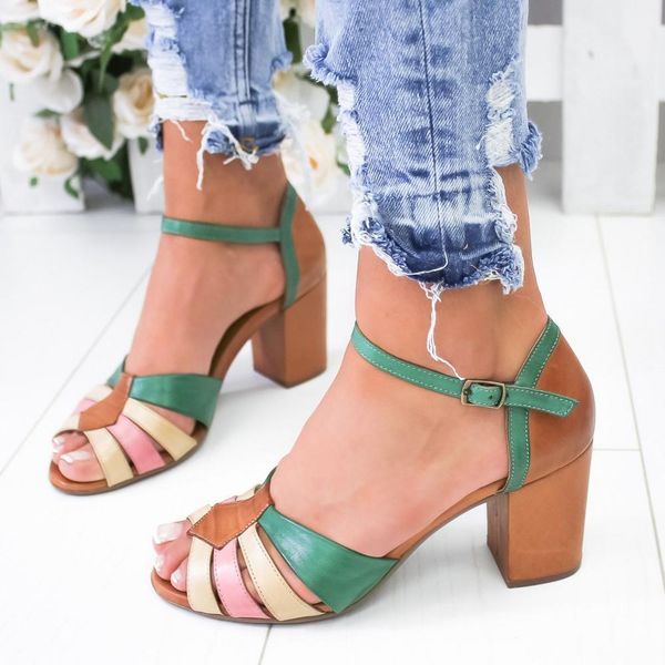 

eoeodoit summer leather sandals high heels shoes peep toe women summer sandals plus size color patchwork pumps shoes y200702, Black