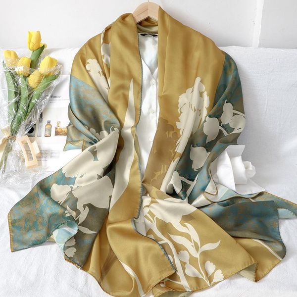 

scarves 2021 silk scarf women shawl warps hijab headband floral print foulard female bufanda handmade hijabs, Blue;gray