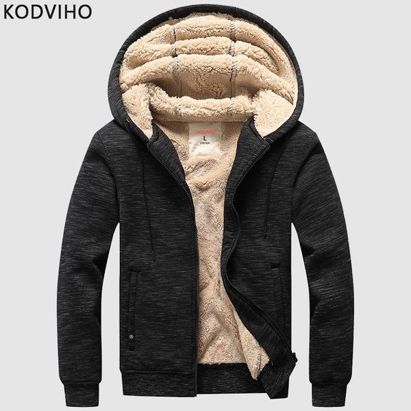 

mens casual camouflage hoodies solid sweatshirts lamb fur liner jacket men sportwear thermal outwear warm cardigan fleece coats 201103, Black