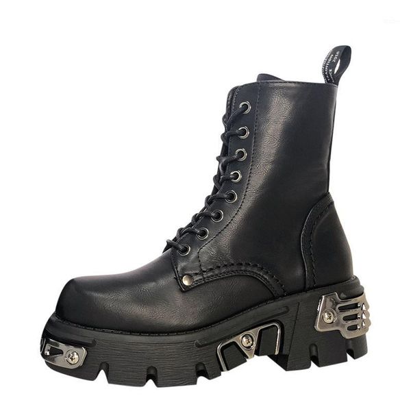 

2020 new style boots lace-up handsome motorcycle shoes women's ankle all-match platform ins women's boots1, Black
