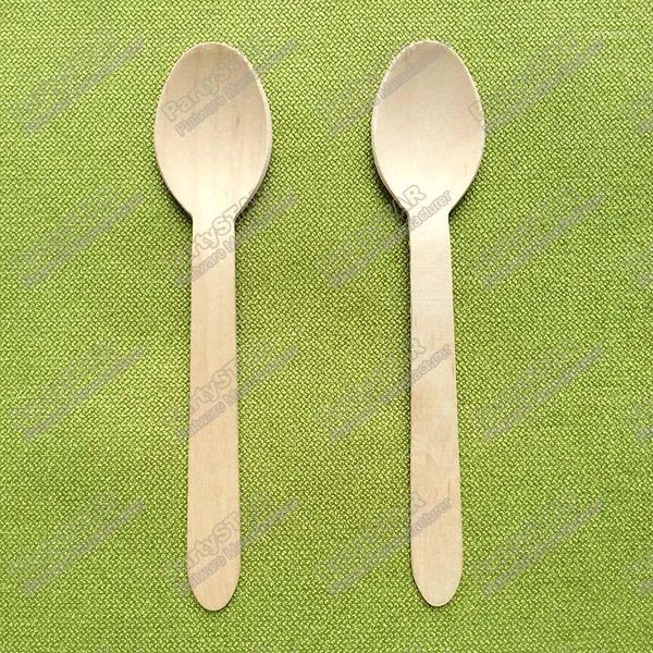 

disposable dinnerware 18326# 16cm wooden spoon spork fork teaspoon coffee scoops icecream cutlery flatware eco-friendly cake spoons1