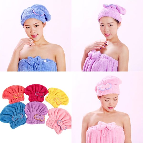 

bow coral fleece shower caps nylon cotton dry hair water bath hat multi colours drying hairs hooded towel caps new arrival 2 3hf l2