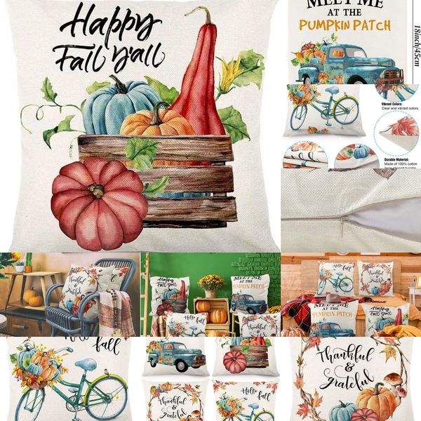 

pumpkin fall throw pillow inches covers 18x18 thanksgiving farmhouse decorative autumn pillowcase cotton linen cushion c ovhpz