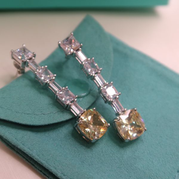 

2020 new luxury fashion design custom luxury tassel square yellow diamond earrings high-end custom original 925 silver needle, Golden;silver