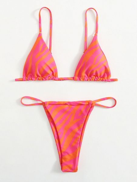 

allover graphic triangle thong bikini swimsuit z2vw#, White;black