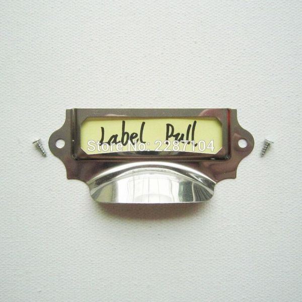 

12шт сверхпрочного больших латунного серебристой мебель кабинет ящик этикетка прицепной рамка ручка имя файл карта тэг держатель 42x90mm bby