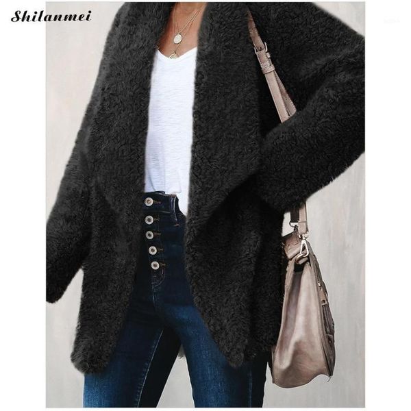 

fleece fur jacket coat women autumn winter turn-down collar casual plush cardigan fashion brown thick teddy coat jacket outwear1, Black;brown
