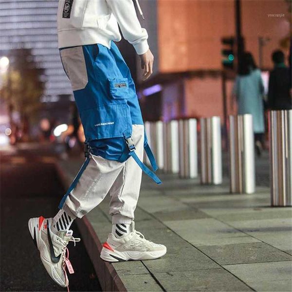 

spring fashion week men cargo pants cotton polyester hip hop mid drawsring pockets full length jogging trousers1, Black