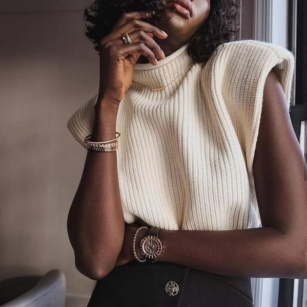 

women jumper winter pullover turtleneck sleeveless sweater k2y retro padded shoulder knitted vest fashion clothing white red, White;black