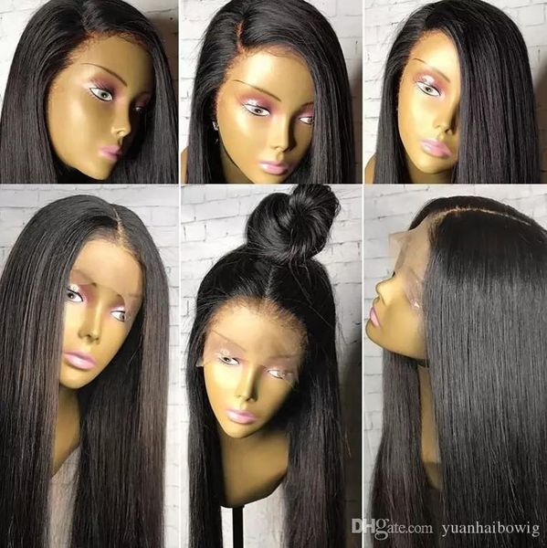 

lace front wig 13x6 long parting preplucked hairline 9a grade virgin brazilian human hair wigs silky straight full lace wig for black wome, Black;brown