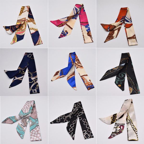 

small silk scarf for women 2020 new print handle bag ribbons brand fashion head scarf small long skinny scarves wholesale, Black