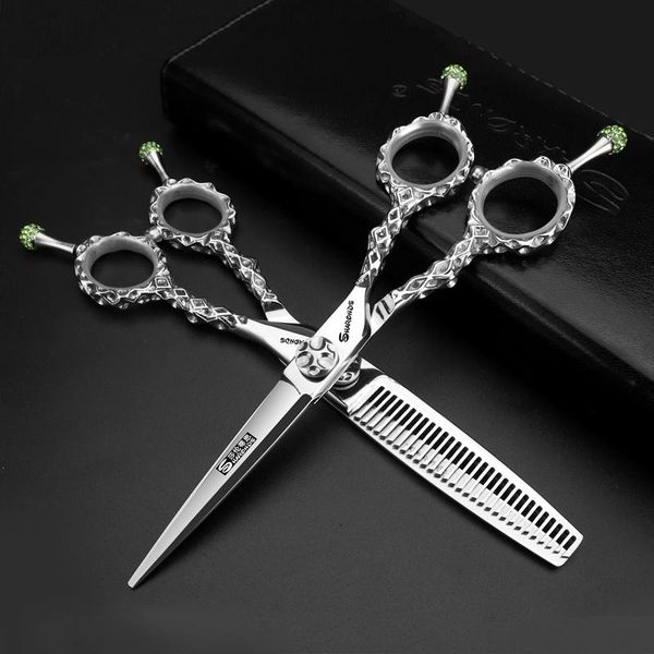 

ножницы для парикмахерского салона японских 6 дюймов парикмахерской scissor 440c японских стали профессиональными ножницы прореживания ножни