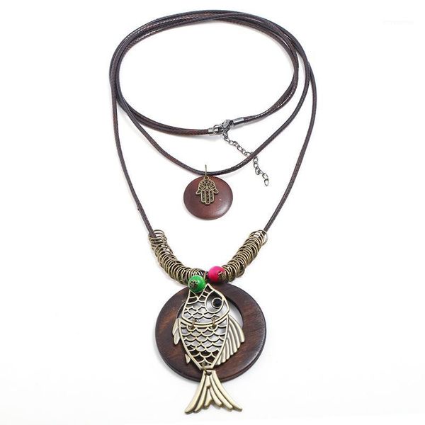 

multilayer rope leather alloy sweater chain necklace charm retro handmade wood long pendant necklace women men jewelry accesory1, Silver